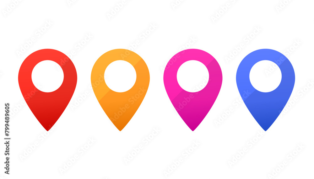 Poster set of colorful pins and markers for maps and navigation systems. your location is here pin design. 