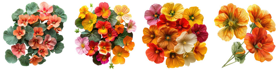 Nasturtiums Flowers Top View  Hyperrealistic Highly Detailed Isolated On Transparent Background Png File