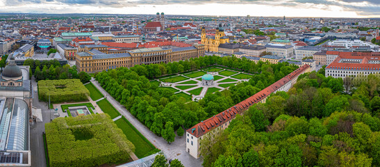 Aerial view of Hofgarten in central Munich, the capital and most populous city of the Free State of Bavaria