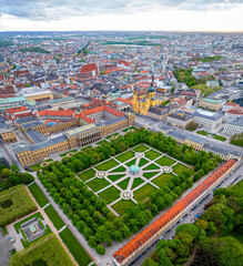Aerial view of Hofgarten in central Munich, the capital and most populous city of the Free State of...