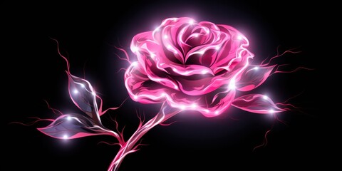 Rose lightning, isolated on a black background vector illustration glowing rose electric flash thunder lighting blank empty pattern with copy space