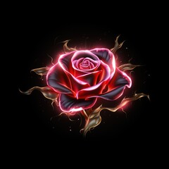 Fototapeta na wymiar Rose lightning, isolated on a black background vector illustration glowing rose electric flash thunder lighting blank empty pattern with copy space