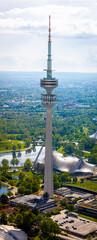 Aerial view of Olympiapark in Munich, the capital and most populous city of Bavaria