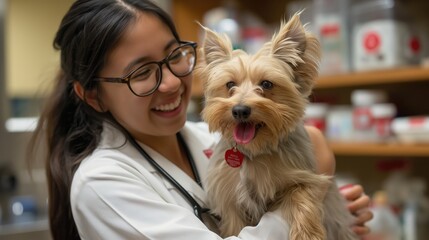 Veterinarian examining a little dog in a veterinary clinic. Veterinary medicine.