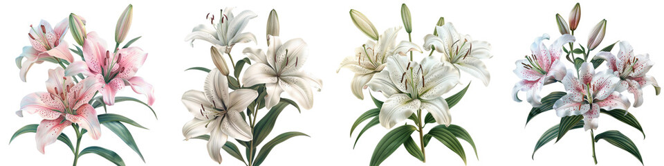 Lilies Flowers Hyperrealistic Highly Detailed Isolated On Transparent Background Png File