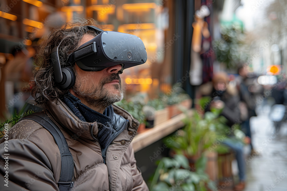 Poster virtual reality simulations allowing users to experience immersive environments and interact with el