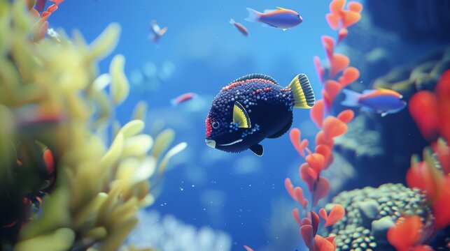 Majestic Clown Triggerfish Swimming in Vibrant Coral Reef