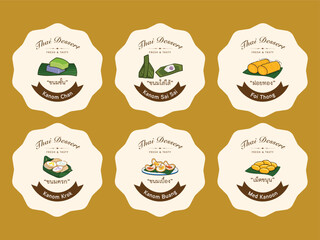 Thai dessert label banner label template. Thai Sweet sticker badge vector design. Kanom thai logo