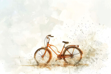 Minimalistic watercolor of cycling on a white background, cute and comical,