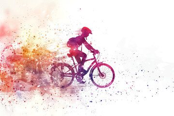 Minimalistic watercolor of cycling on a white background, cute and comical,