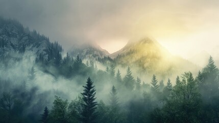 Beautiful foggy morning over mountain