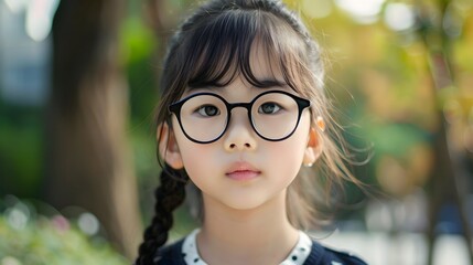 黒フレームメガネをかけた日本人の女の子