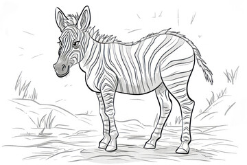 zebra standing in savannah coloring illustration for educational book