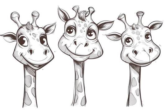 cheerful giraffe heads coloring design for kids' entertainment