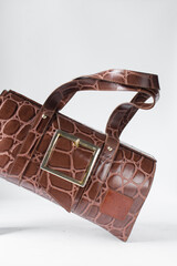 handmade brown embossed calfskin leather handbag, handmade leather bowler bag, artisan brown...
