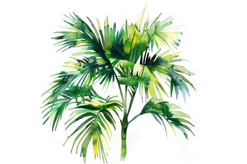 Fototapeta na wymiar Minimalistic watercolor of a Palm Tree on a white background, cute and comical,