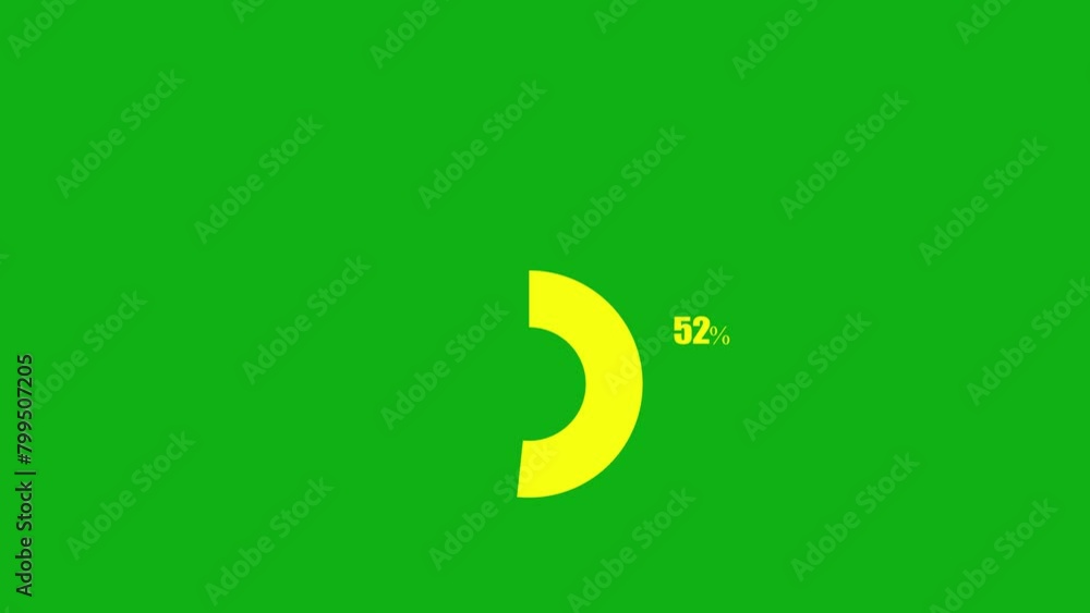 Poster 4k pie chart counting zero to hundred loading animation on chroma key, 0 to 100 percent ring renderi