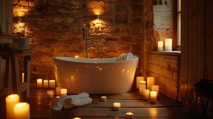 Cozy Candlelit Bathroom with Vintage Freestanding Tub