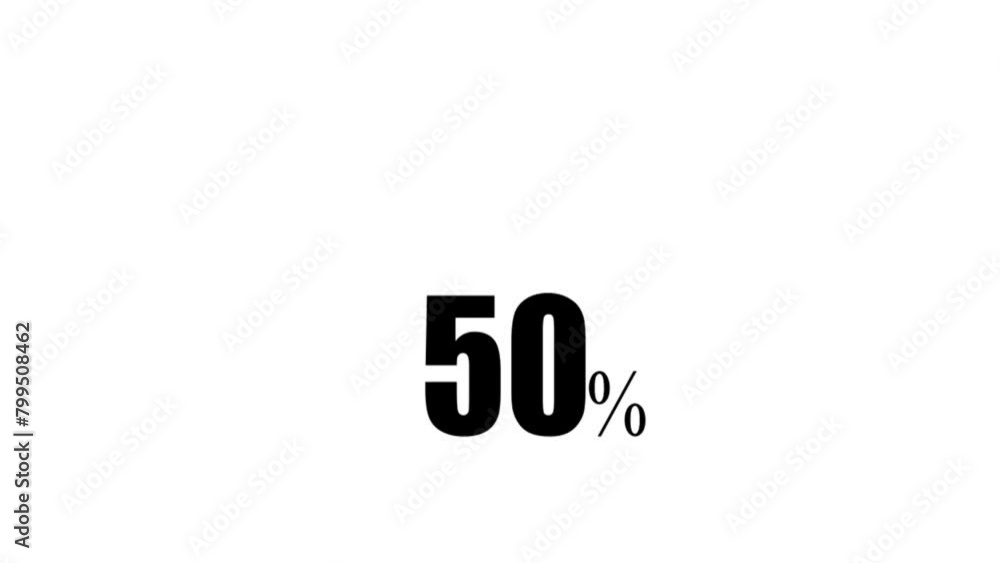 Aufkleber 4k black counting animation with. 0% to 100% percent rendering. 60fps black number counting on a whi