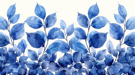 Modern abstract botanical art background. Blue leaves and branches in a natural style. Simple and contemporary illustration for textiles, prints, covers, banners, and wallpaper.