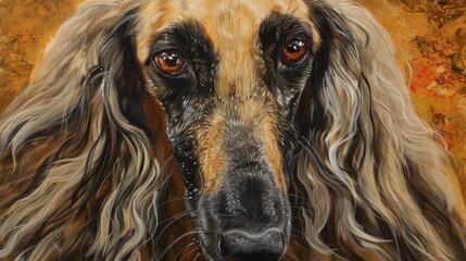 Detailed, vibrant close-up of a spaniel's eyes portraying deep emotion, set against a rich,...