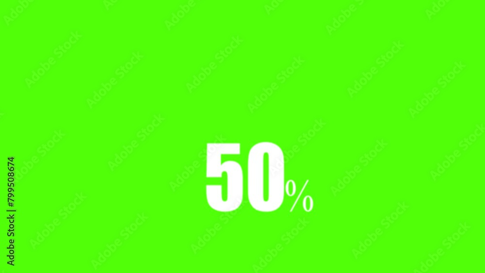 Poster 4k white counting animation on chroma key. 0% to 100% percent rendering. 60fps white number counting