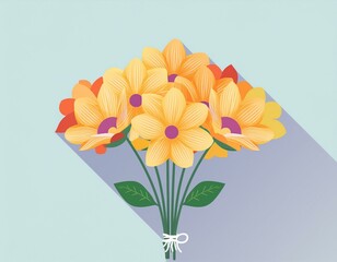 Bouquet of yellow flower on pastel blue background.