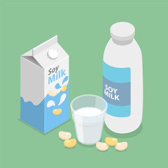 3D Isometric Flat Vector Illustration of Soy Milk, Healthy Vegan Drink