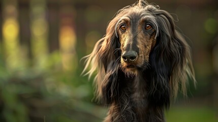 An Afghan Hound's distinguished expression pops against a bokeh background, surrounded by nature's golden hues