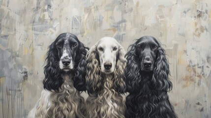 An abstract artistic representation of Afghan Hounds with a mysterious censored element captivating...