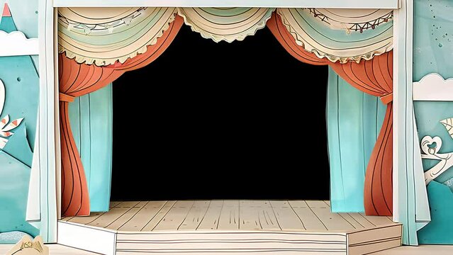 Paper craft stage and curtains. Children's theater animation type H.generated AI.(010)