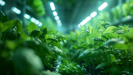Indoor Garden Nursery with Dew-Kissed Plants. Green Innovation: Indoor Farming and Sustainable Agriculture. Cinematic View of Smart Hydroponic Farm