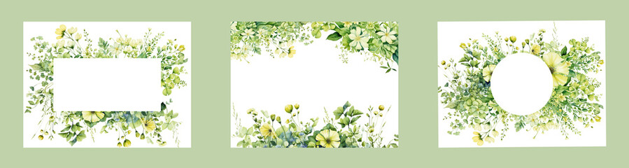 Set of watercolor floral background. Botanical illustration for invitations, greeting card.