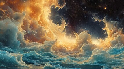 ilustrasi background the boundless expanse of space,  celestial phenomena nebulae swirling with vibrant hues