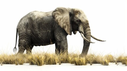 Simplistic yet striking portrayal of an elephant against a stark white background, highlighting its form