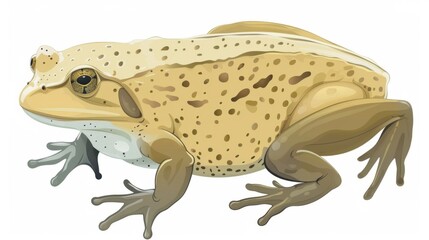 A digital drawing depicts a frog with a calm expression in shades of caramel and cream, with a focus on its smooth skin and serene pose