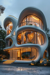 Fototapeta premium Futuristic Art Nouveau house, future building smart unreal, cityspace abstract technology modernism interior details digital classic fashion.