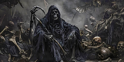 Grim reaper soul searching, ai generated.