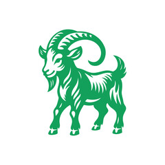 Green and White Illustration of Goat