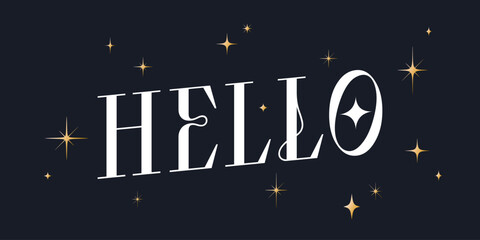 Hello. Lettering Hello, Hi, banner, poster, vintage graphic. Greeting card calligraphy lettering hello. Poster, banner, sticker concept with text message hi, hi there. Vector Illustration