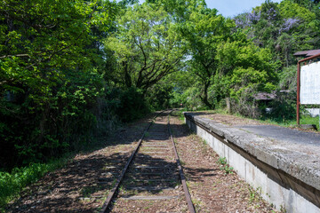 日本の鳥取県倉吉市関金のとても美しい廃線跡