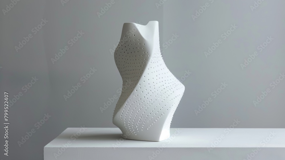 Poster A unique vase in a geometric shape coated in a matte finish with small raised dots creating a playful and tactile surface..