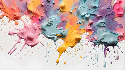 abstract background, Vibrant acrylic paint in pastel colors splattering on an isolated transparent PNG background