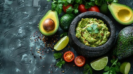 Authentic Mexican Guacamole on Rustic Green Table