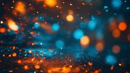A blurry image of a blue and orange background with many small dots