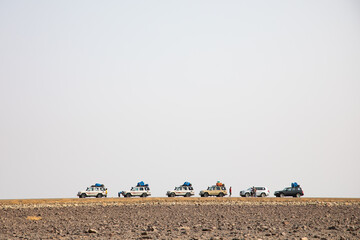 Cars on a road in Danakil Depression, Ethiopia