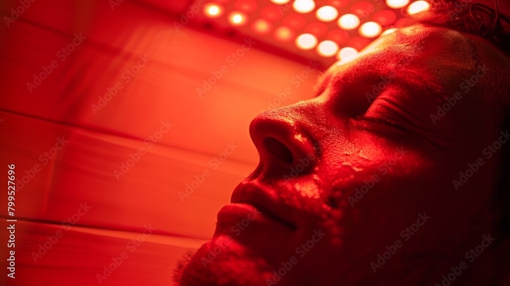 Poster a person using red light therapy in the sauna harnessing the power of light to improve cellular func