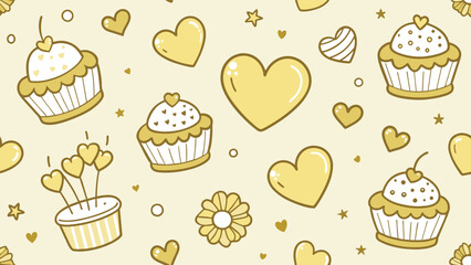 seamless pattern with cupcakes, love background, heart