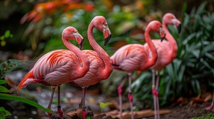A group of flamingos engaged in a synchronized courtship dance