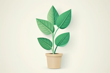 Detailed Green Leaves Vector - Cute Plant in Pot on White Background: Synthesis of Art and Nature